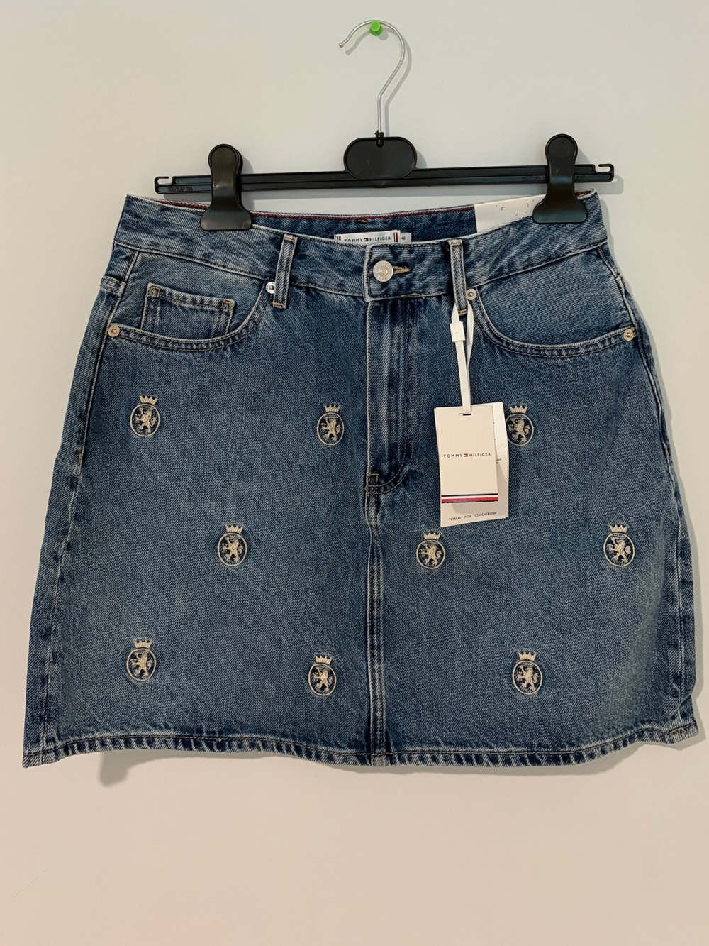 Tommy Hilfiger Allover Crest High-Rise Denim Mini Skirt